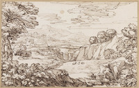 K VIII 029
<br/>
Weids landschap met liggende schapen en een kasteel
<br/>
<em>Onofri, Crescenzio (1634-1714)</em>